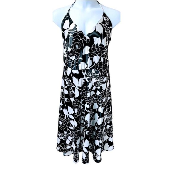 A. P. N. Y NEW Plus Size Sheer Floral Tie Neck Halter Tea Length Dress Size 20W - Picture 2 of 11